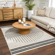 Abstract Stripe Black Cream Area Rug