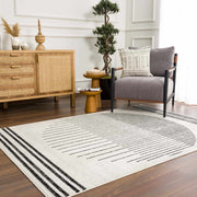 Abstract Stripe Black Cream Area Rug