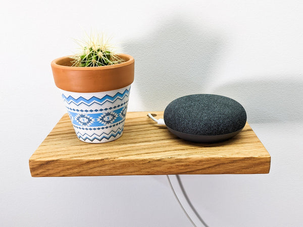 Wood-Grain Floating Shelf with Cord Hole