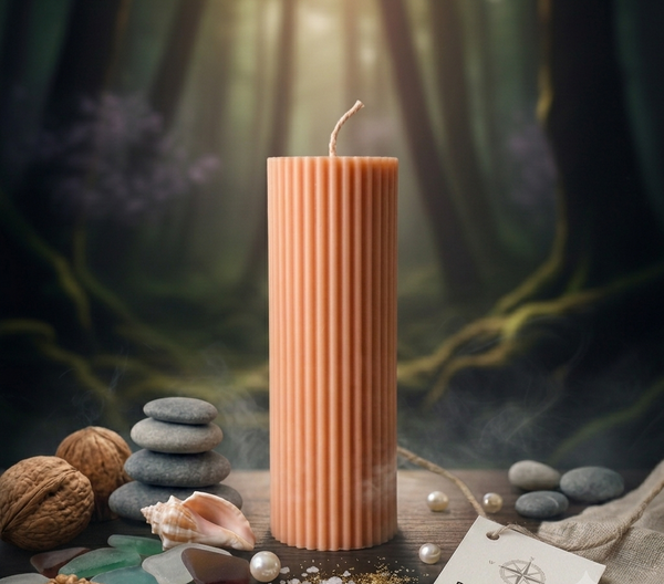 Ribbed Wax Pillar Candle