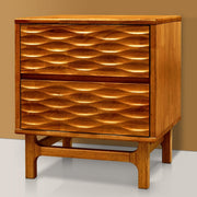 Relief-Carved Rubber Wood Nightstand — scale reference and proportion detail