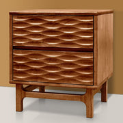 Relief-Carved Rubber Wood Nightstand — detail of finish and surface variation