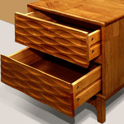 Relief-Carved Rubber Wood Nightstand — back and side profile detail