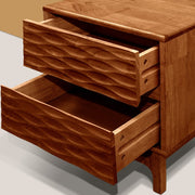 Relief-Carved Rubber Wood Nightstand — styled in a complete room vignette