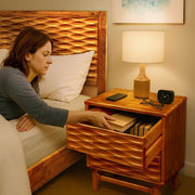 Relief-Carved Rubber Wood Nightstand — packaging and unboxing view