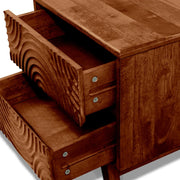 Carved Wood Two-Drawer Nightstand — scale reference and proportion detail