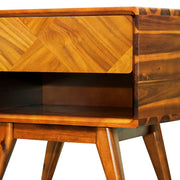 Parquet-Front Acacia Wood Nightstand — scale reference and proportion detail