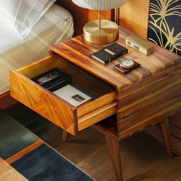 Parquet-Front Acacia Wood Nightstand — alternate view or variant option