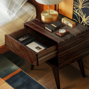 Parquet-Front Acacia Wood Nightstand — detail of finish and surface variation