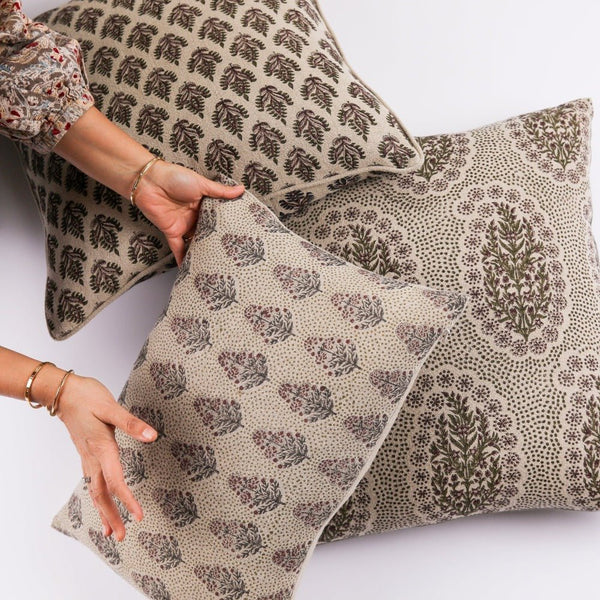 Block-Print Linen-Blend Pillow Cover