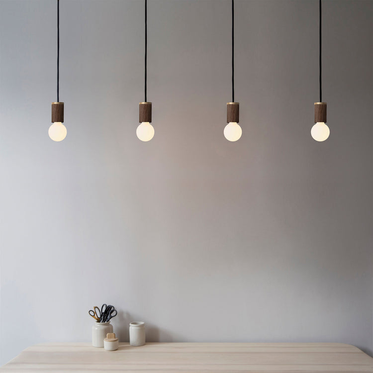 Walnut Pendant Light with Porcelain II LED Bulb