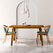 Curved-Leg Solid Wood Dining Table — close-up of label and production detail