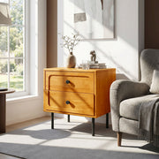 Hevea Wood 2-Drawer Nightstand