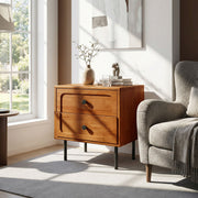Hevea Wood 2-Drawer Nightstand