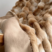 Tie-Dye Faux Fur Throw Blanket — close-up of label and production detail