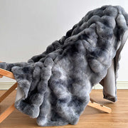 Close-up of slatted wood construction and grain detail — Tie-Dye Faux Fur Throw Blanket