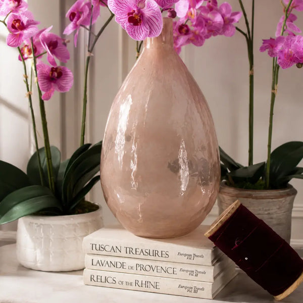 Peach Hammered Glass Vase, 14 in