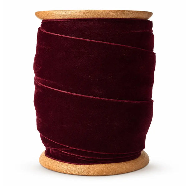 Burgundy Handmade Hand Dyed Velvet Ribbon