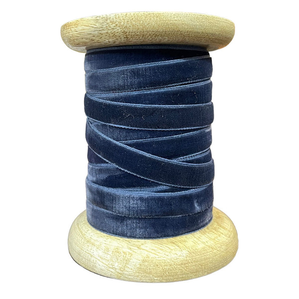 Dark Blue Handmade Narrow Velvet Ribbon, 10 Yards