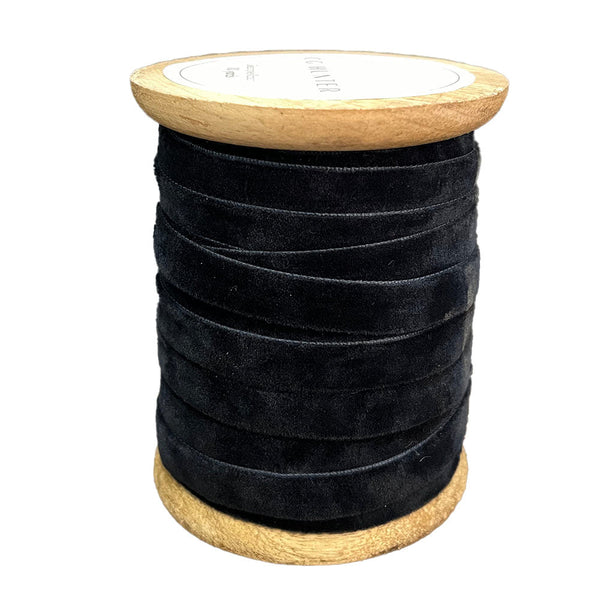 Dark Blue Handmade Narrow Velvet Ribbon, 10 Yards