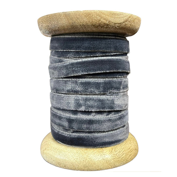 Dark Grey Narrow Handmade Velvet Ribbon, 10 Yards