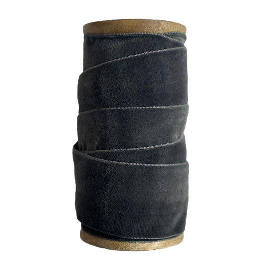 Dark Grey Hand Dyed Wide Velvet Ribbon, 10 Yards