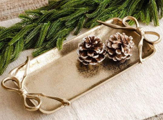 Gold-Finish Aluminum Tray with Ribbon Handles