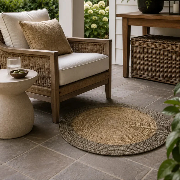 Natural & Brown Round Braided Jute Rug