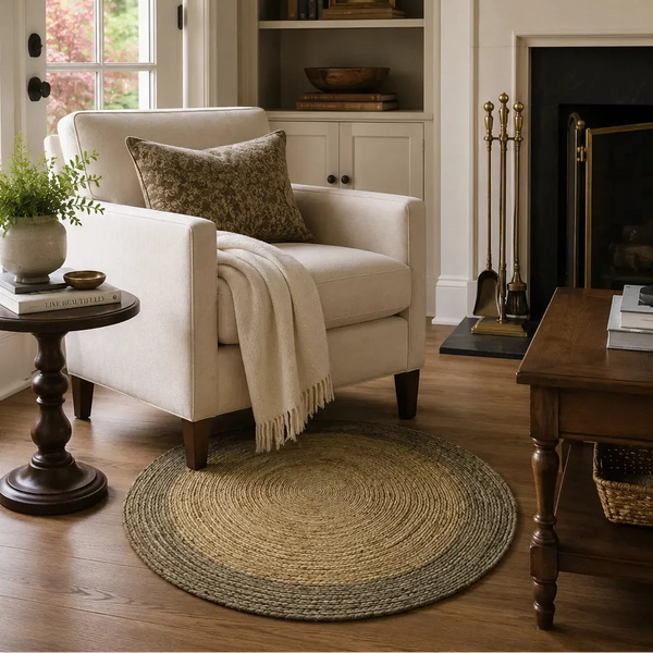 Natural & Brown Round Braided Jute Rug