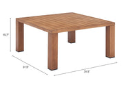 Wood-Grain Aluminum Outdoor Coffee Table — close-up of label and production detail