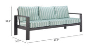 Striped Olefin Outdoor Sofa — styled in a complete room vignette