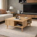 Grooved Square Wood-Grain Coffee Table