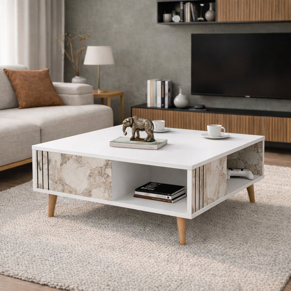 Grooved Square Wood-Grain Coffee Table