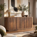 64″ Fluted Walnut-Finish Low-Profile Sideboard