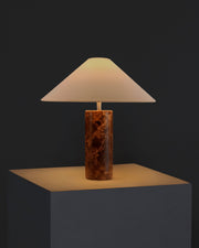 Natural Stone Cylinder Table Lamp styled with ceramics and a linen runner