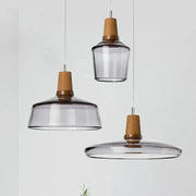 Tinted Glass Wood-Canopy Pendant Light