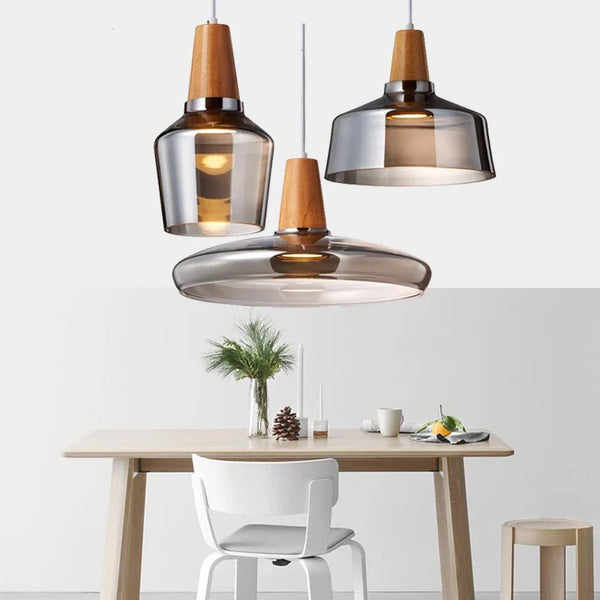 Tinted Glass Wood-Canopy Pendant Light