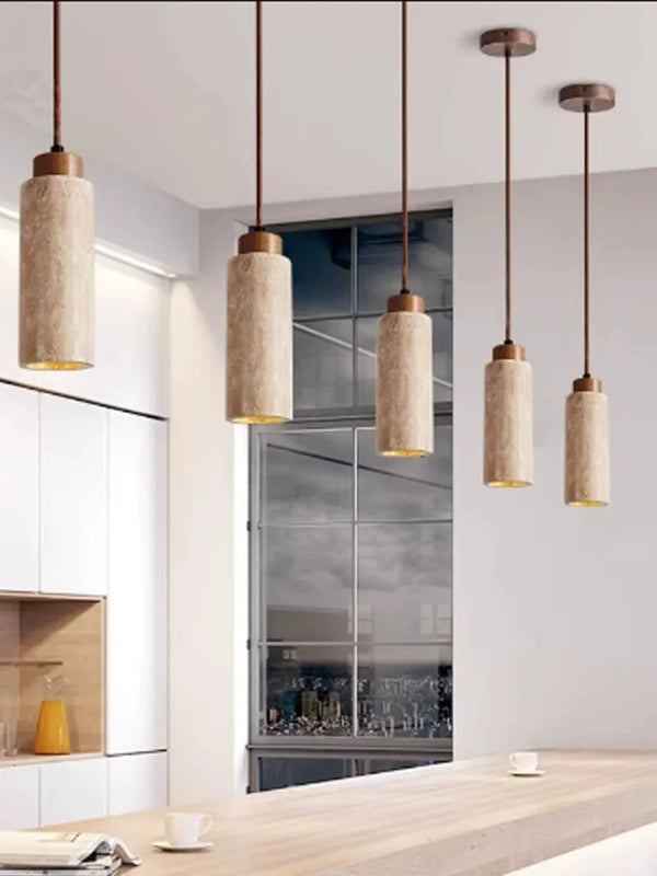 Travertine-Finish Stone Composite Pendant