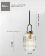 Ribbed Clear Glass Brass Pendant Light