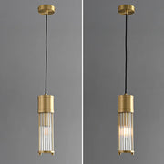 Brushed Brass Glass Rod Pendant Light