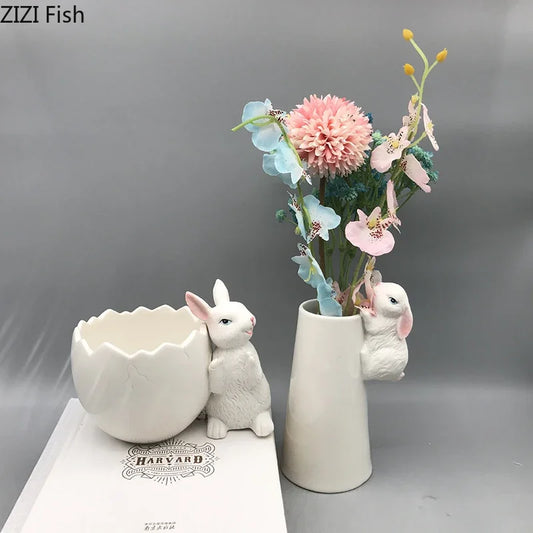 Lovely Rabbit Ceramic Vase Pot