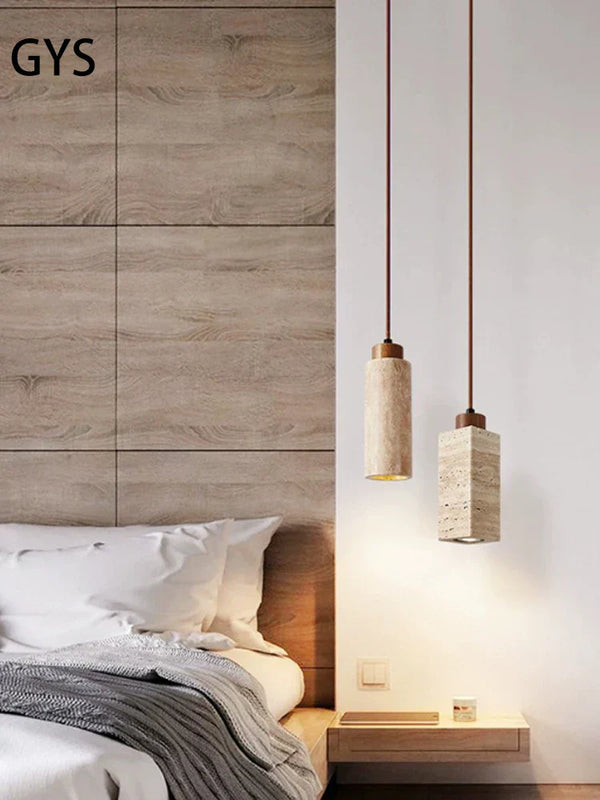 Travertine-Finish Stone Composite Pendant