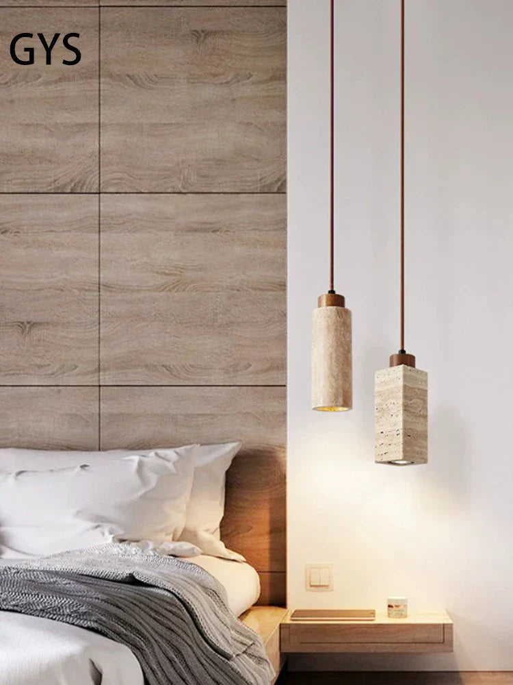 Travertine-Finish Stone Composite Pendant