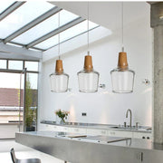 Tinted Glass Wood-Canopy Pendant Light