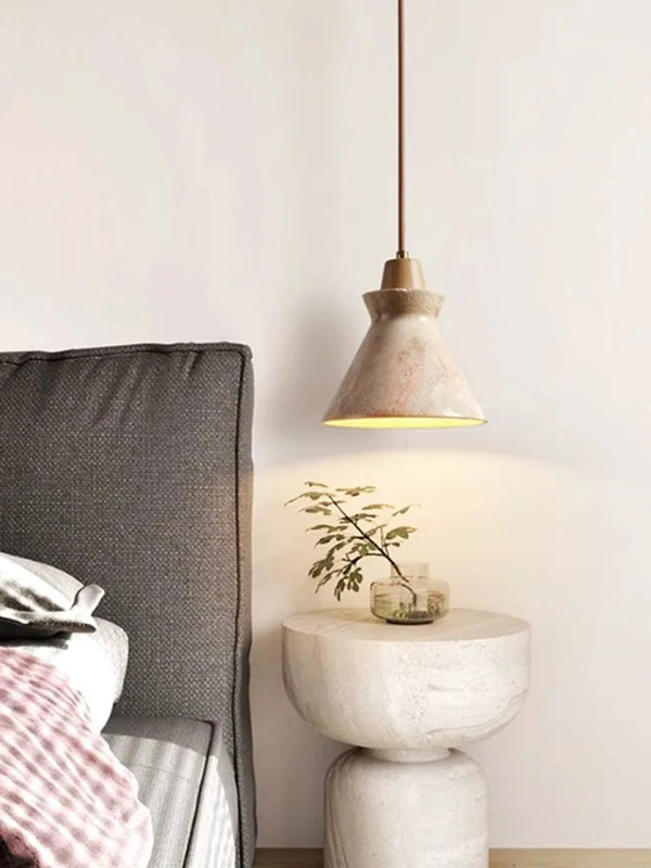 Travertine-Finish Stone Composite Pendant
