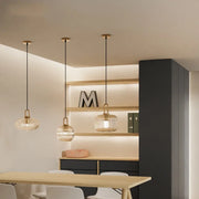 Ribbed Clear Glass Brass Pendant Light