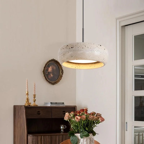 Travertine-Finish Disc Pendant Light