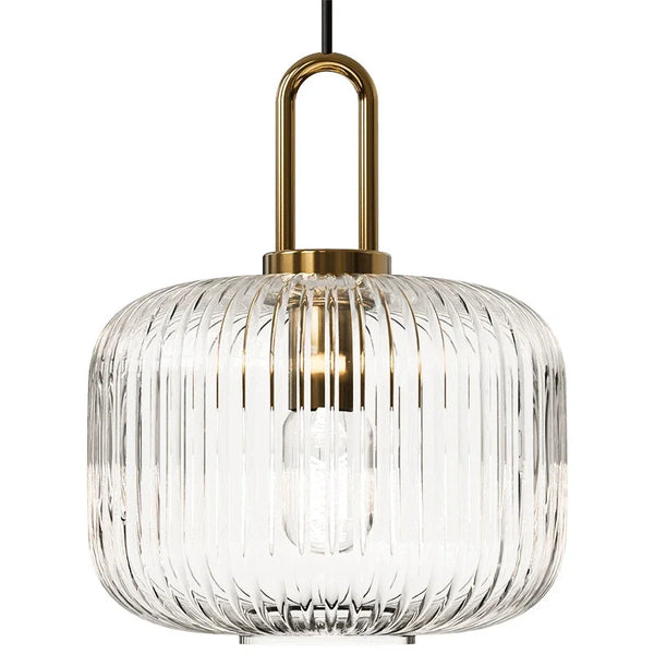 Ribbed Clear Glass Brass Pendant Light