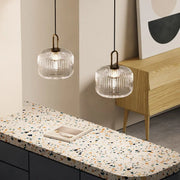Ribbed Clear Glass Brass Pendant Light