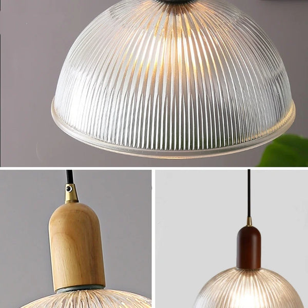 Ribbed Glass Dome Pendant Light